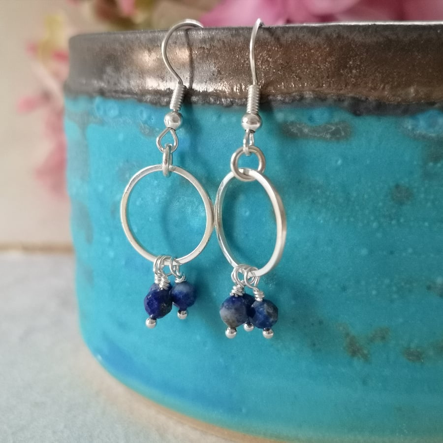 Lapis lazuli blue gemstone earrings, September birthstone