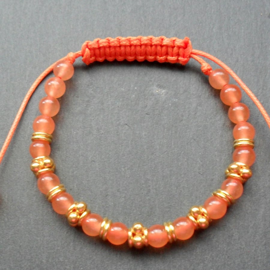 Orange Quartzite Semi Precious Gemstone Macrame Style Bracelet