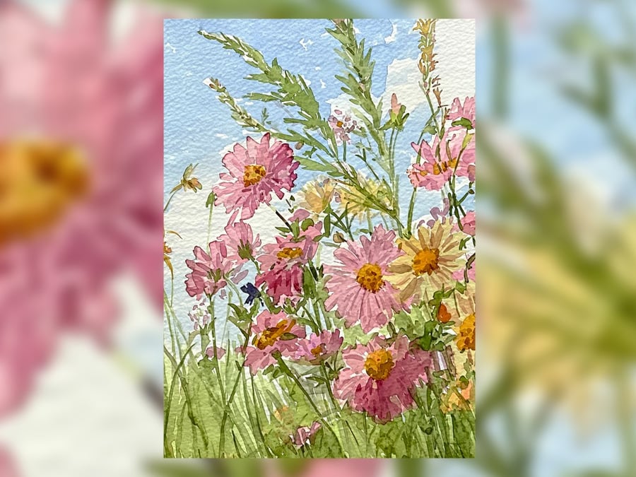 Wildflower Watercolor Meadow Painting 5"x7" Matte Print