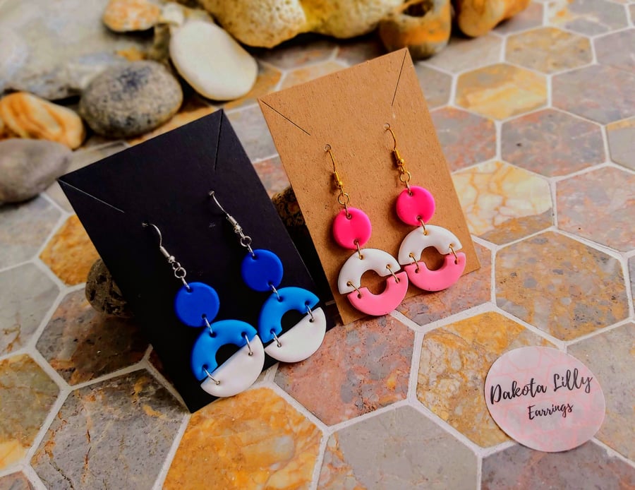 Dangle colour with white polymer clay earrings
