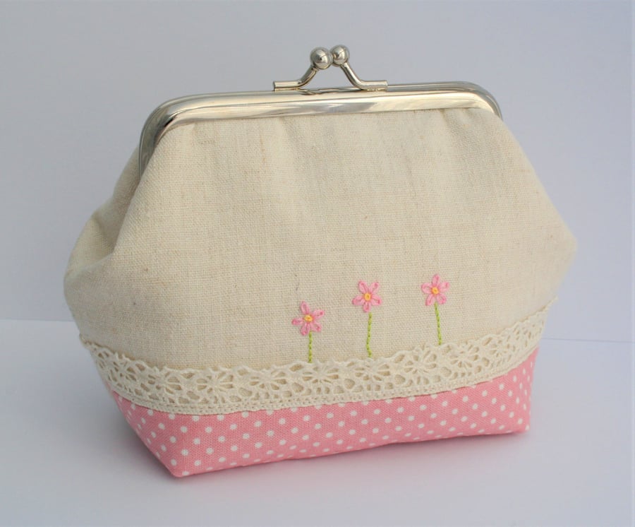 Pink Daisy and Lace Mini Clutch Purse