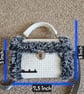 Handmade Black & White Fluffy Handbag with Shoulder Strap - Snow Leopard - Image 4