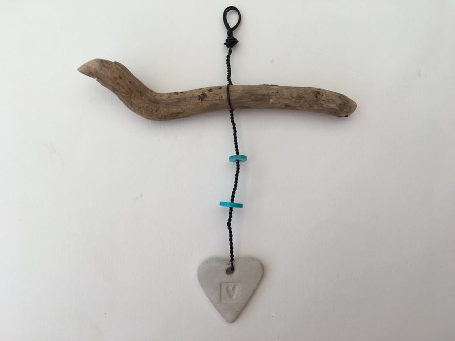 Cute Driftwood, Loveheart hanger, pottery, gift idea, birthday, home decor