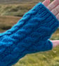 Hand knitted fingerless gloves,featuring cable knit pattern      DARK TURQUOISE  - Image 7