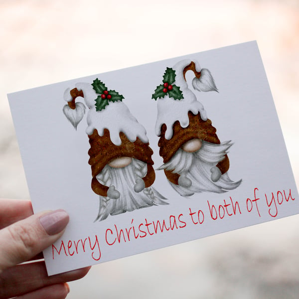 Merry Christmas To Both Of You Gnome Christmas Card, Friend Christmas Card