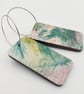Rectangular shaped wooden earrings with a printed scribble effect design - Image 8