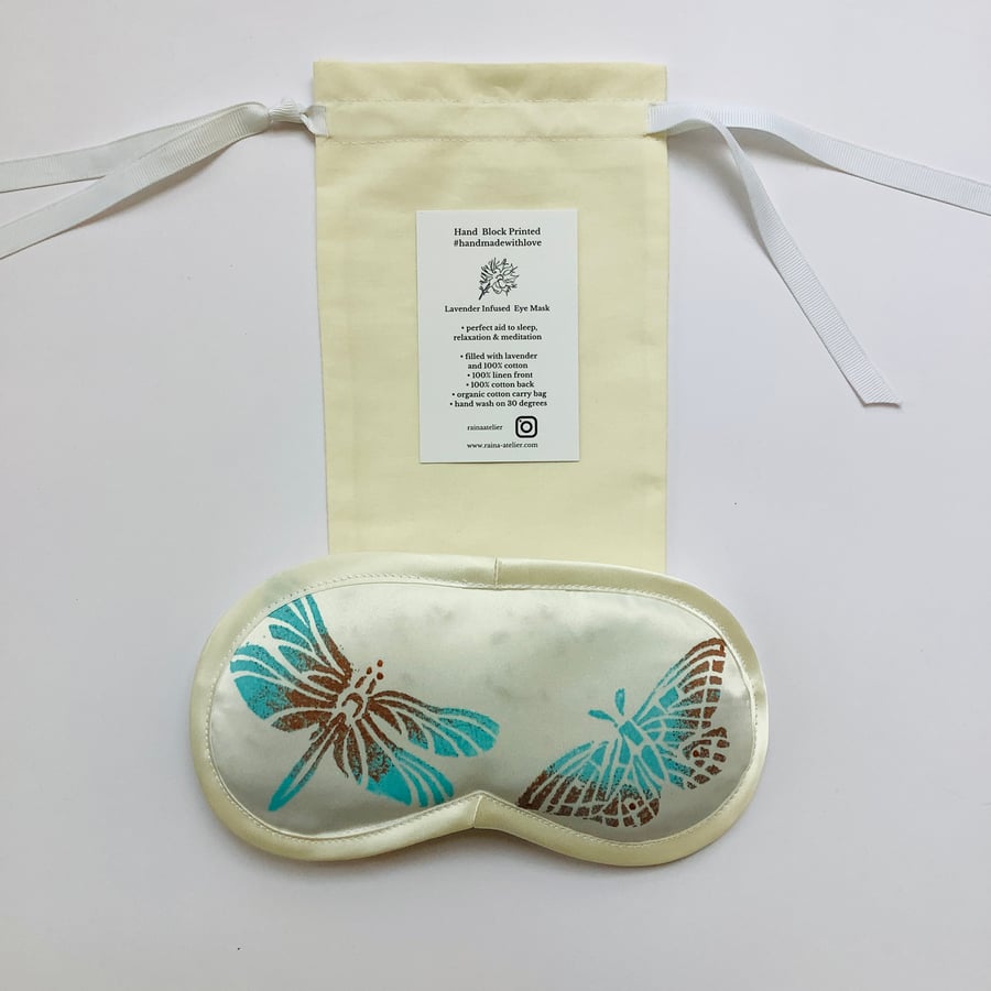 White Butterfly Duchess Satin lavender infused eye mask