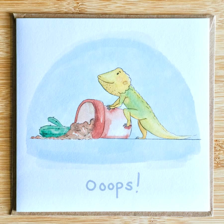 Oops, Bearded Dragon apology card, Blank interior. 