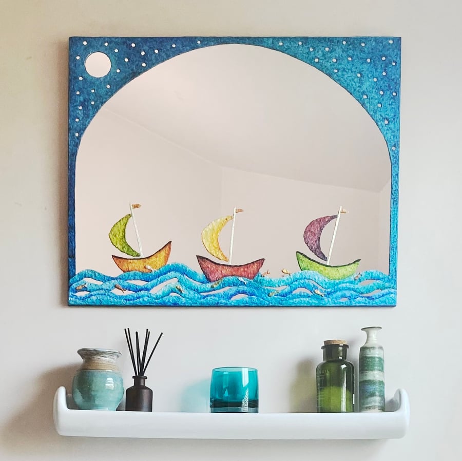 Three Sailboats on the Waves