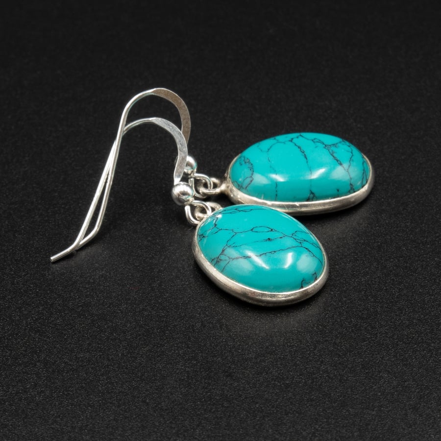 Turquoise and silver gemstone handmade drop earrings , Sagittarius jewelry