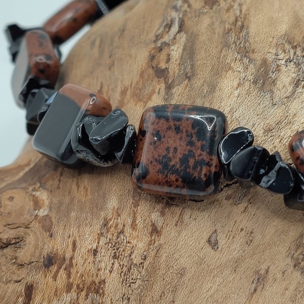 Nesting v3. Mahogany Obsidian and Sardonyxy Stone Bracelet by BDS.