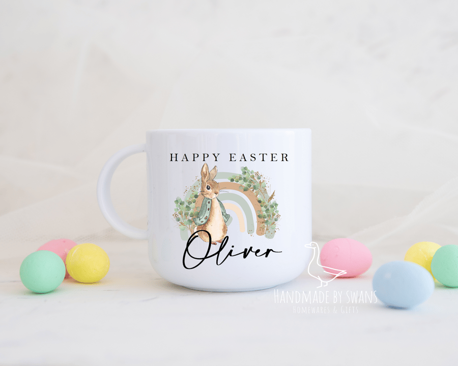 Happy Easter gift, Polymer unbreakable cup, Rainbow mug, Childs cup