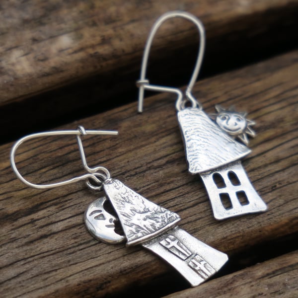 Silver House Earrings, Dangle Earrings, House Jewellery, New House Gift