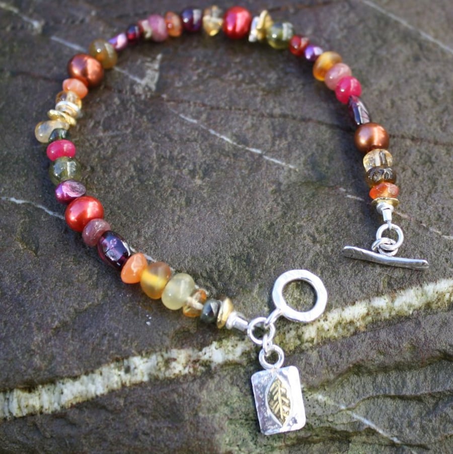 Silver gemstone bracelet , Autumn