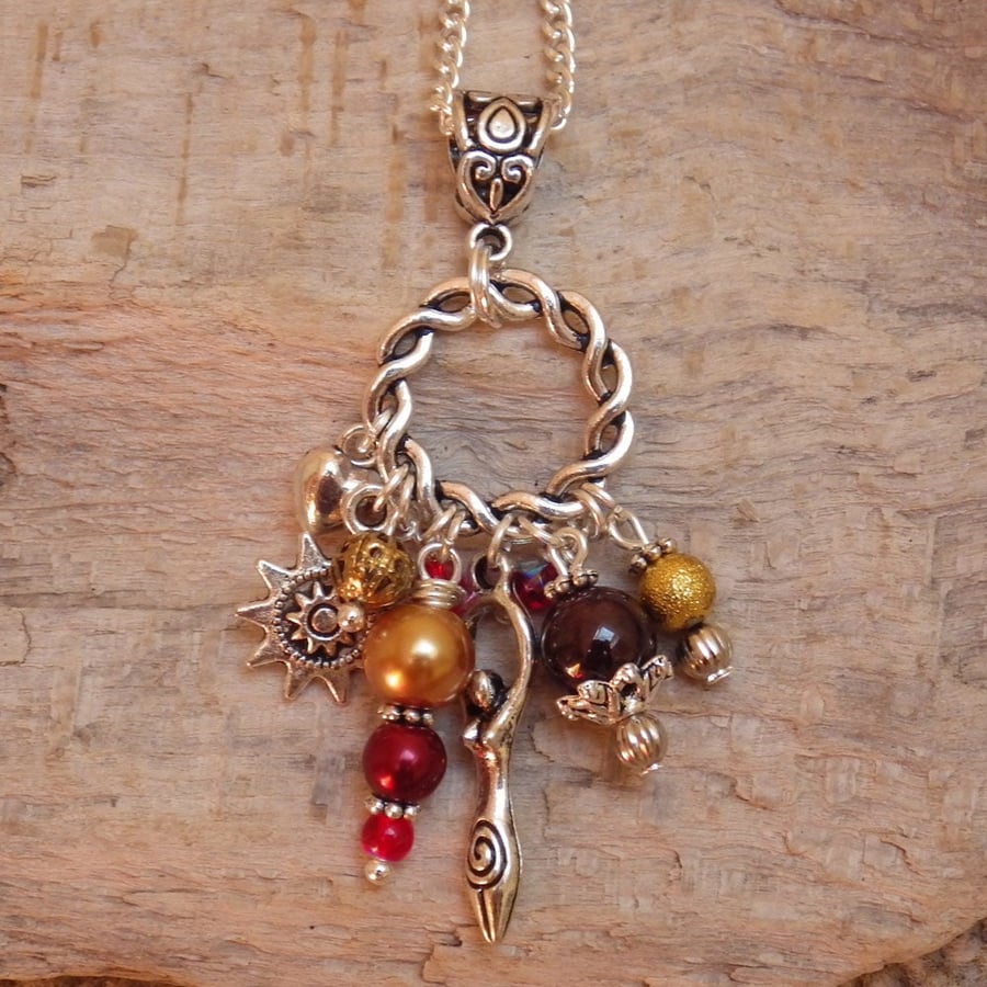 Fire Goddess Brighid Cluster Pendant, Talisman Necklace