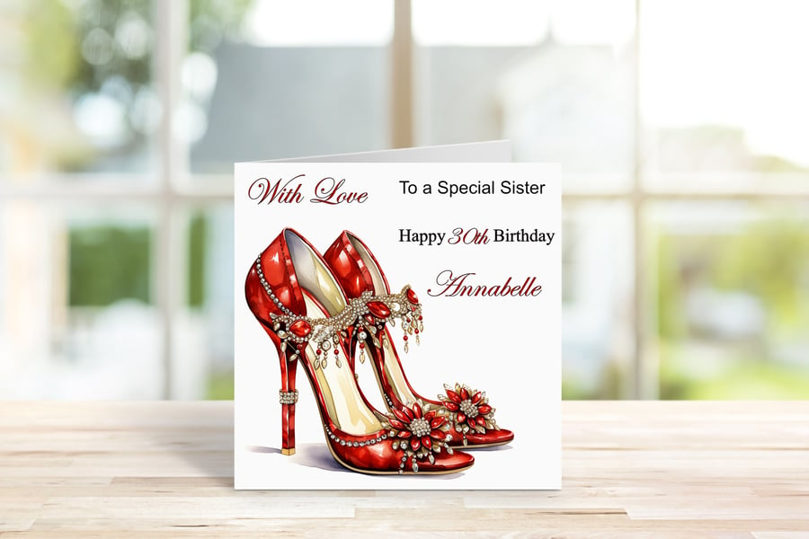 Personalised Elegant High Heels Printed Greeting Card. Design 3
