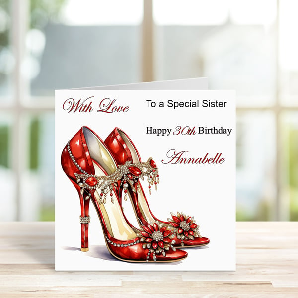 Personalised Elegant High Heels Printed Greeting Card. Design 3