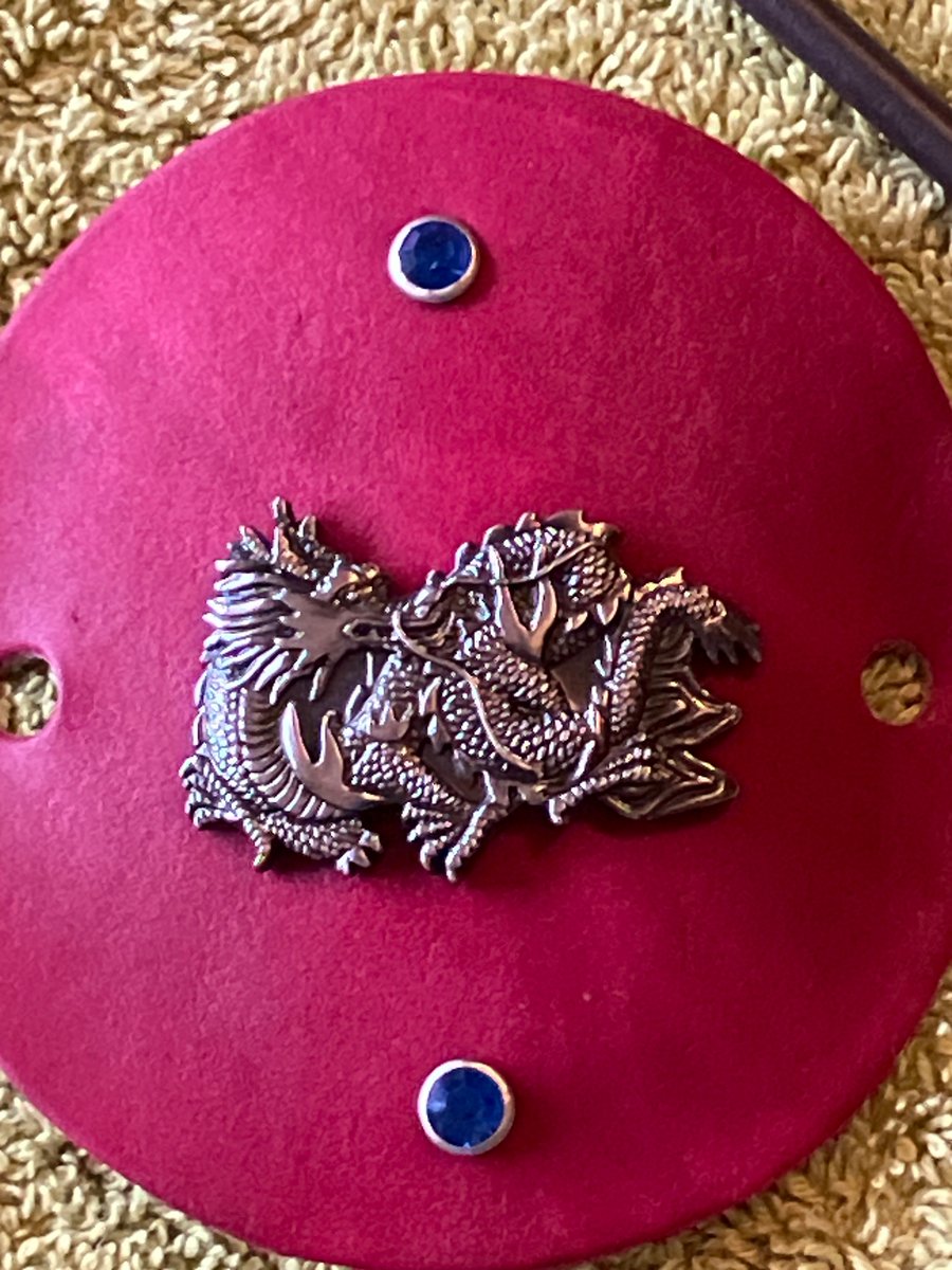 Oxblood Red Dyed Leather Hair Stick Barrette Circle Shaped Leather - Dragon