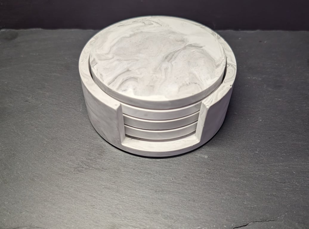 Black & White Marbled Eco-resin Coaster and Holder Set