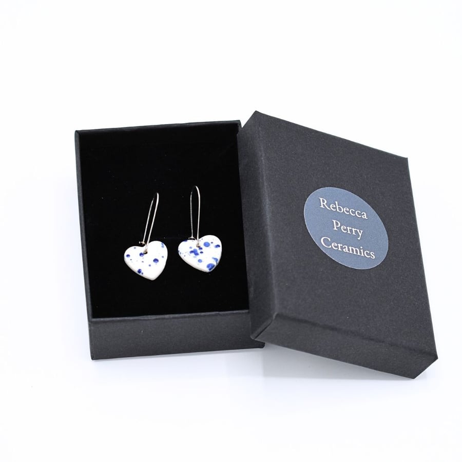 Ceramic Handmade Earrings – Decorated with Abstract Blue Splash Glaze