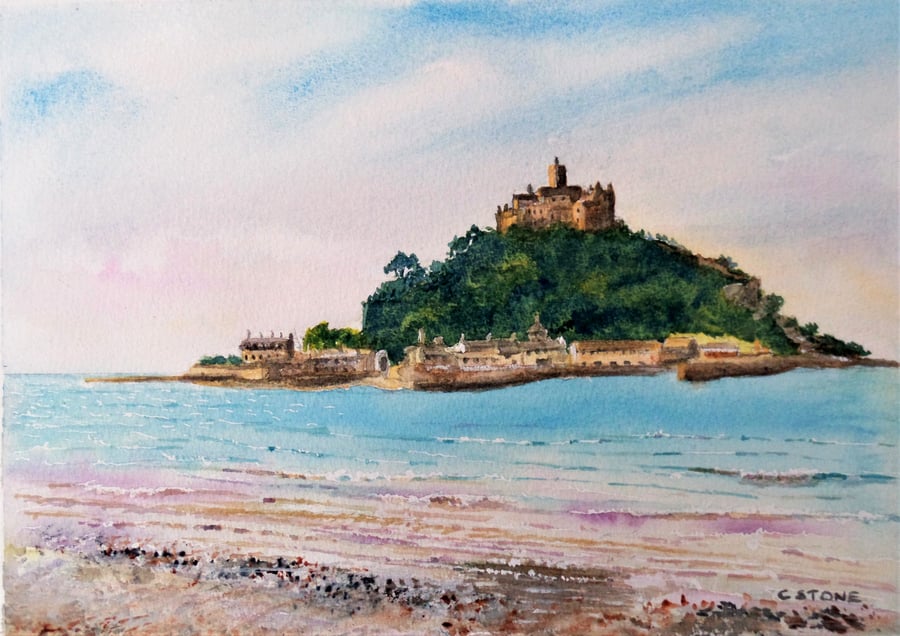 Original watercolour painting, St. Michael's Mount, Marazion, Cornwall