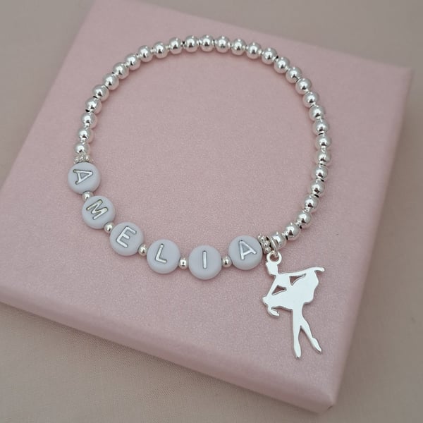 Personalised Name Bracelet with Ballet Dancer Charm