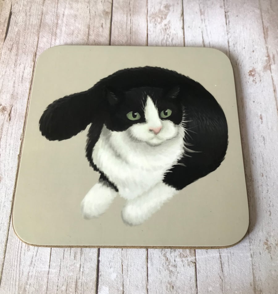 B&W Cat Square Coaster