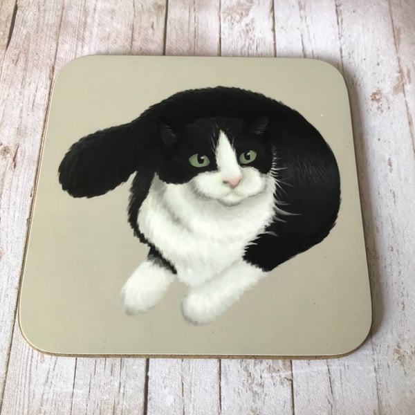 B&W Cat Square Coaster