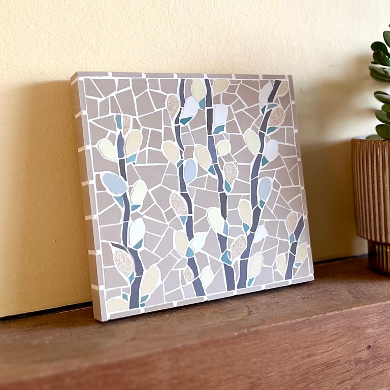 Mosaic Floral Art - Pussy Willow Mosaic Wall Plaque In Yellows