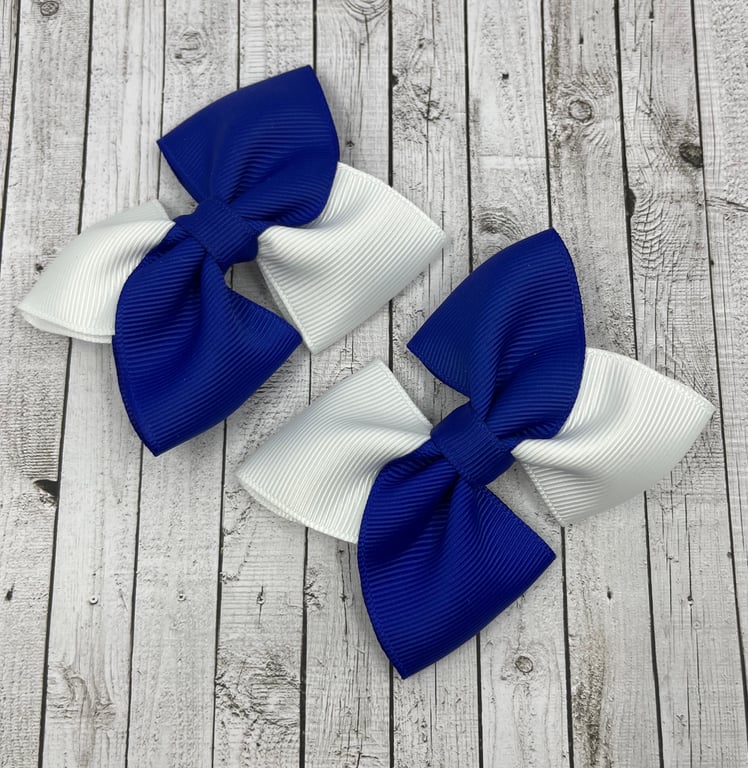 Cobalt Blue and White Square Double with Bows on Clips (pair)