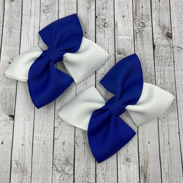 Cobalt Blue and White Square Double with Bows on Clips (pair)