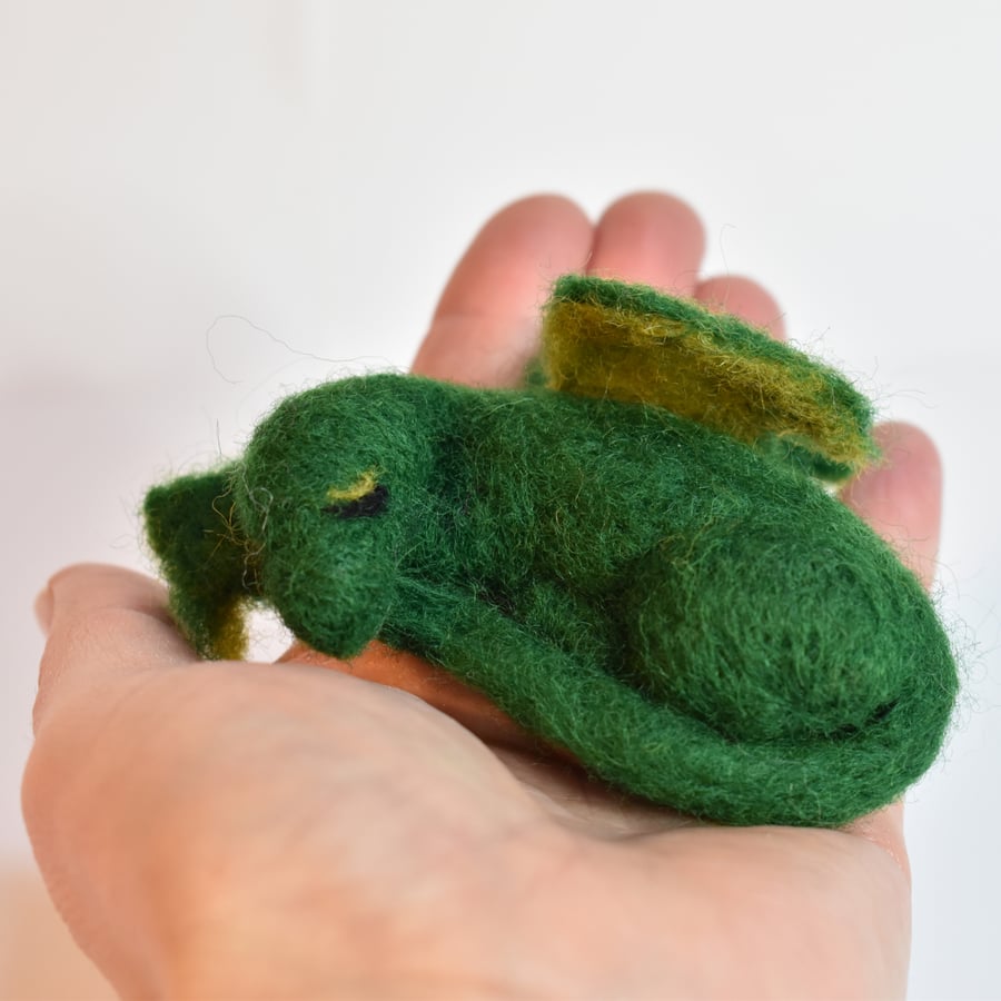 Green Sleeping Dragon - 3D needle felted fibre art.