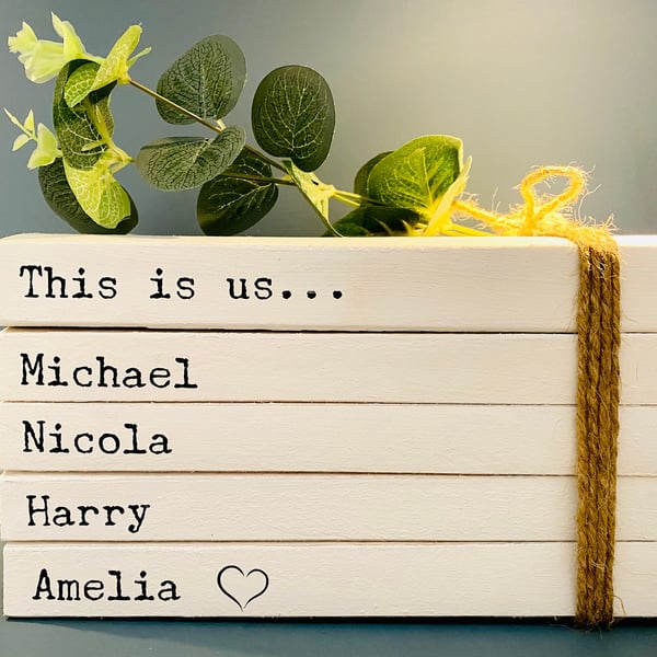 Personalised Family Names Book Stack Gift! Beautiful, neutral home decor book st