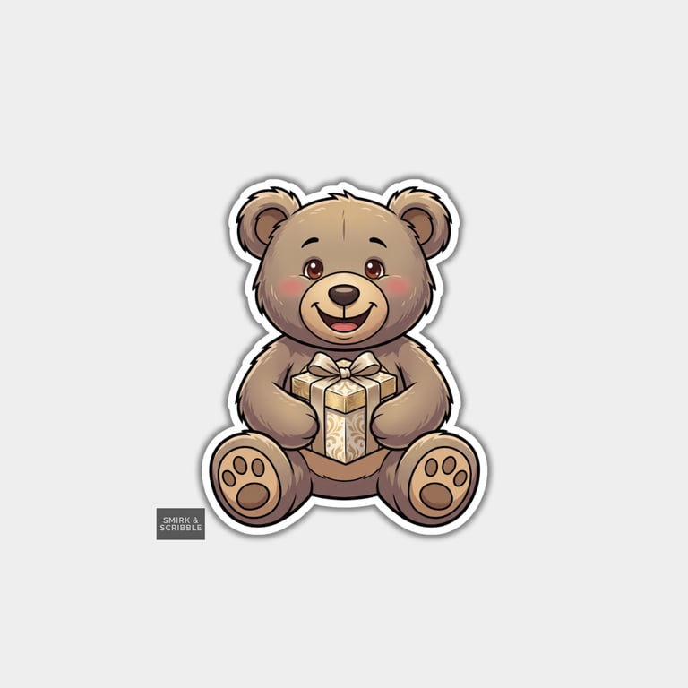 Funny Vinyl Die Cut Sticker For Adults - Cute Teddy Bear With Gift