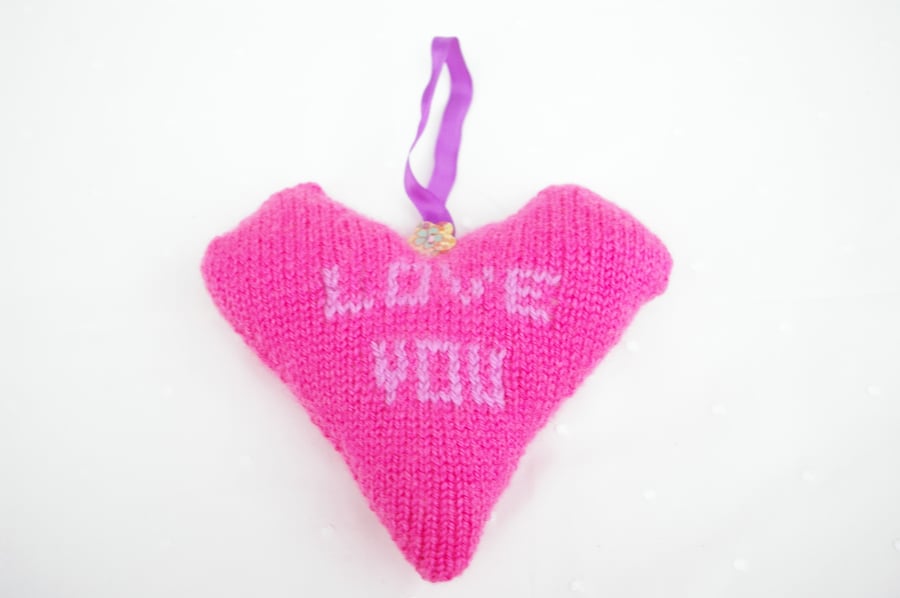 Heart Decoration knitted pink and lilac