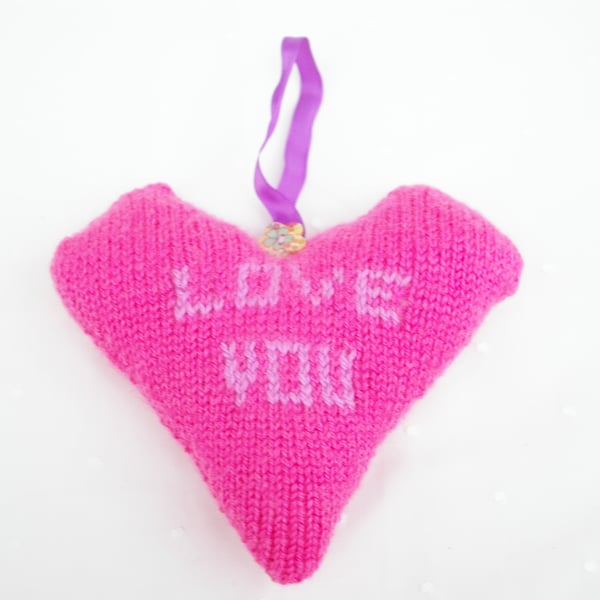 Heart Decoration knitted pink and lilac