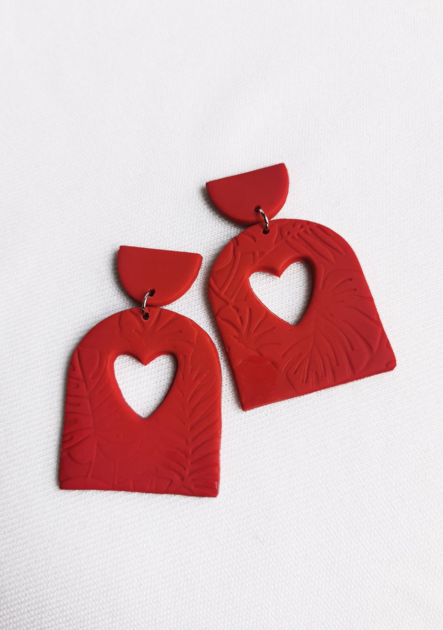SALE - Handmade heart love earrings, clay jewellery