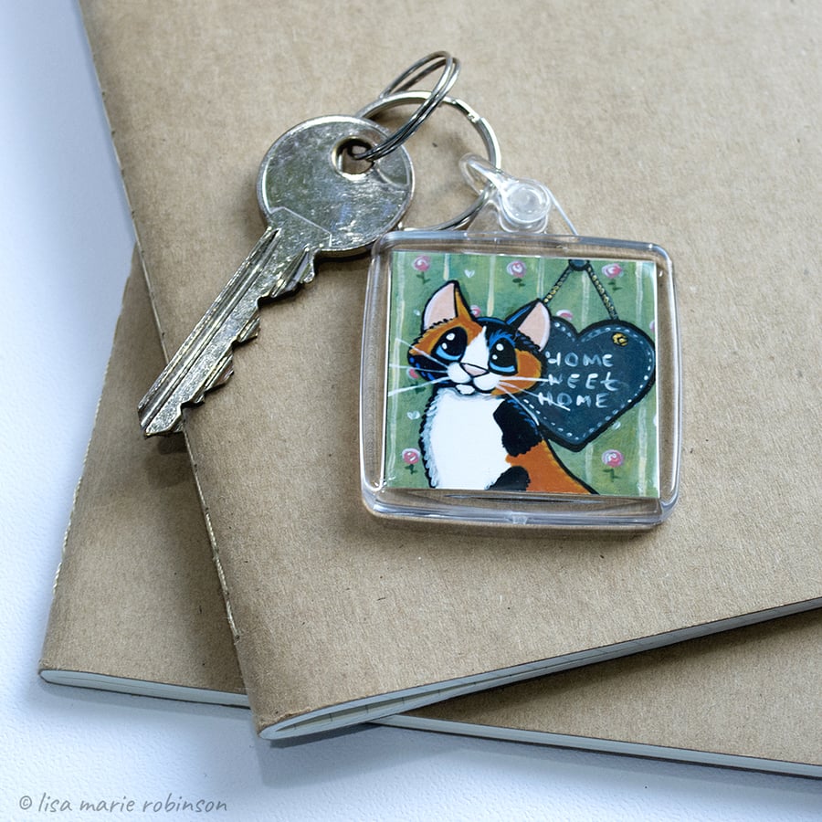 Home Sweet Home Calico Cat Keyring