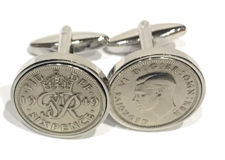 1949 Sixpence Cufflinks 75th birthday. Original sixpence coins Great gift HT