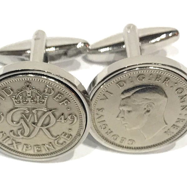 1949 Sixpence Cufflinks 75th birthday. Original sixpence coins Great gift HT