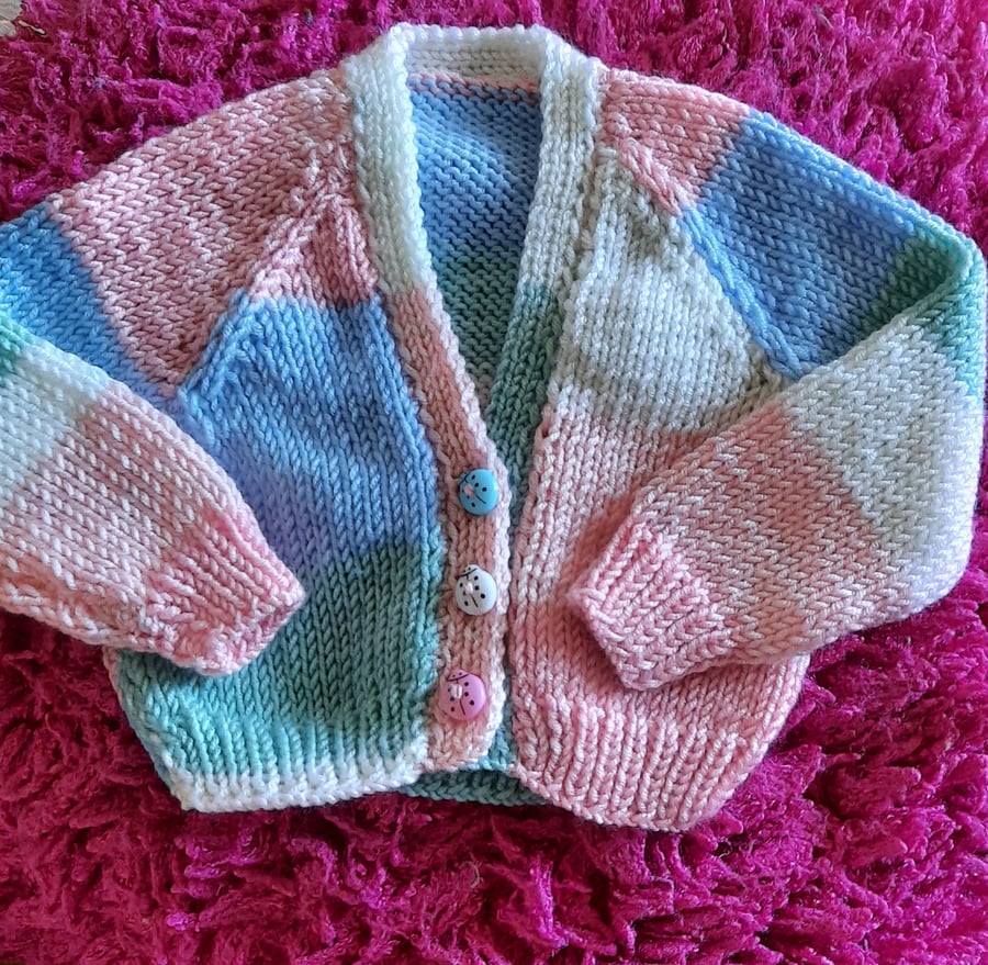 Pretty Pastels Hand-knitted Baby Cardigan  newborn