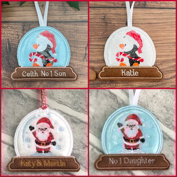 Christmas Snow Globe Personalised  Hanging Decoration 