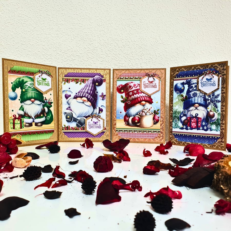 Gnome Christmas Cards Bundle, Set Of 4 Christmas Cards With Gonks