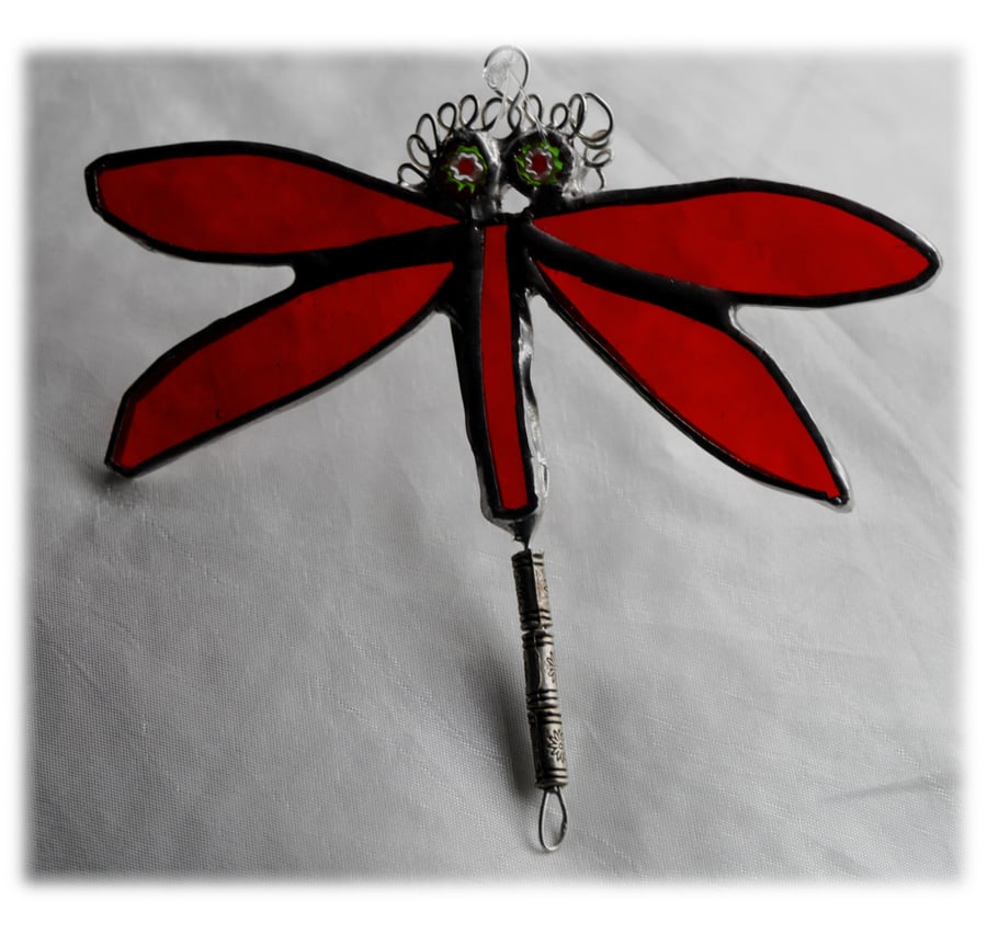 Dragonfly Suncatcher Stained Glass Red