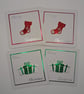 Set of 4 Christmas Cards – Stockings & Presents - 4 x 4 Inch Square