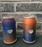 Set of 2 upcycled glass jars wrapped with marble effect yarn
