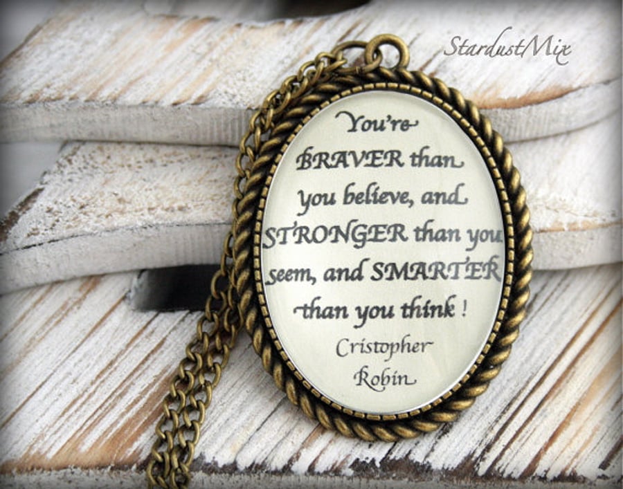 Necklace with a Winnie The Pooh quote, vintage necklace, book quote necklace