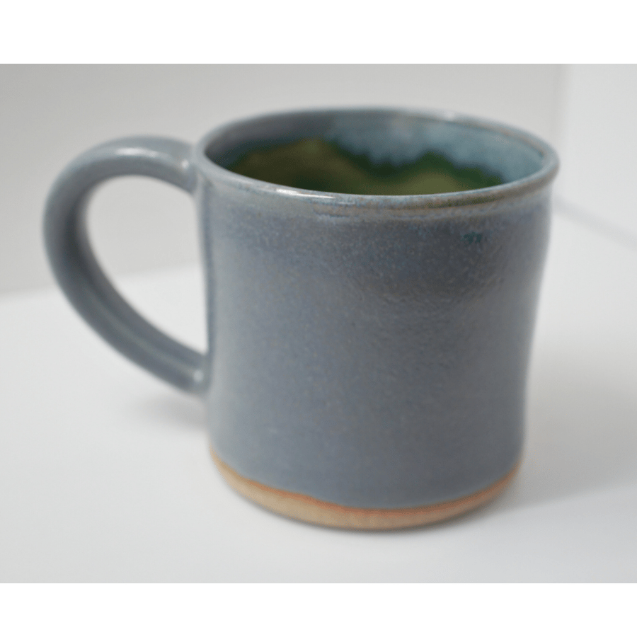 Grey and green two-tone handmade pottery mug 8cm x 8.5cm approx