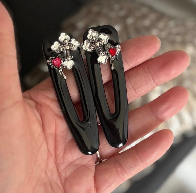 2 x gothic double cross hair clip slides 