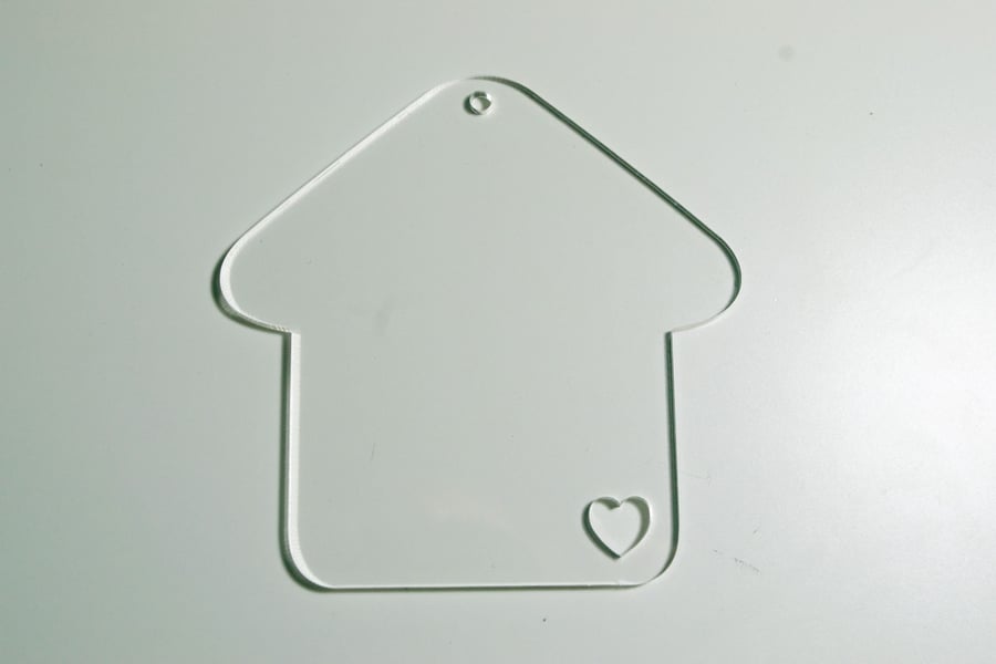 1 x 76mm Clear acrylic keyring transparent, House shape, for cricut, vinyl, DIY